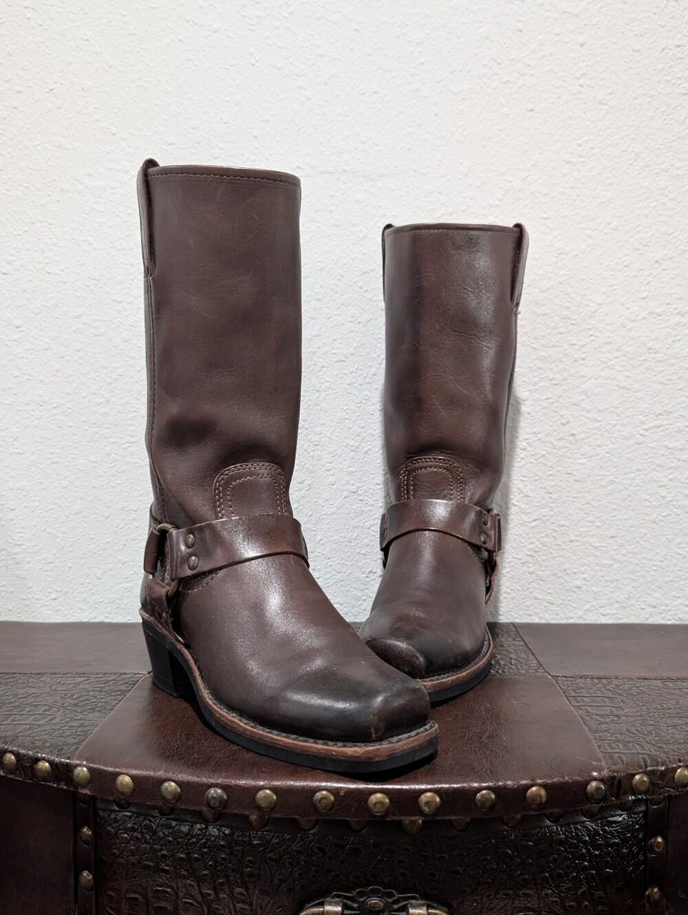 Frye Harness 12R Chocolate Brown Leather Boots Women's Size 6.5 M - Made in USA - Picture 15 of 15